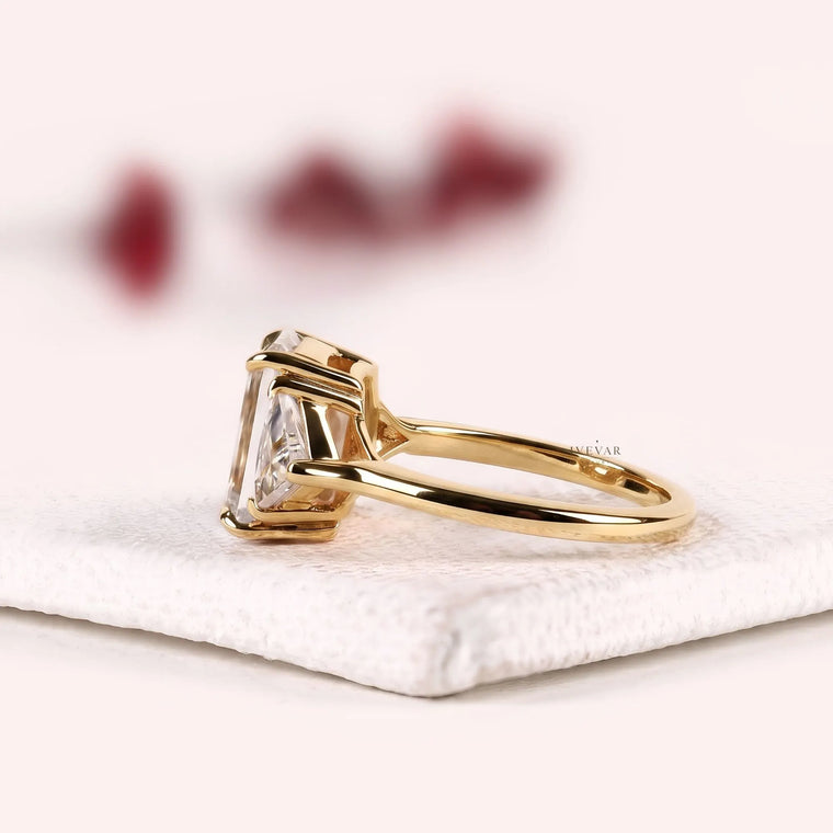 Emerald Cut with Triangle Lab Diamond Three Stone Engagement Ring - view 2