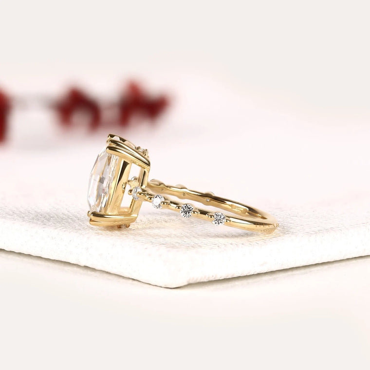 Cushion Rose Cut Round Accent Moissanite Engagement Ring - view 2