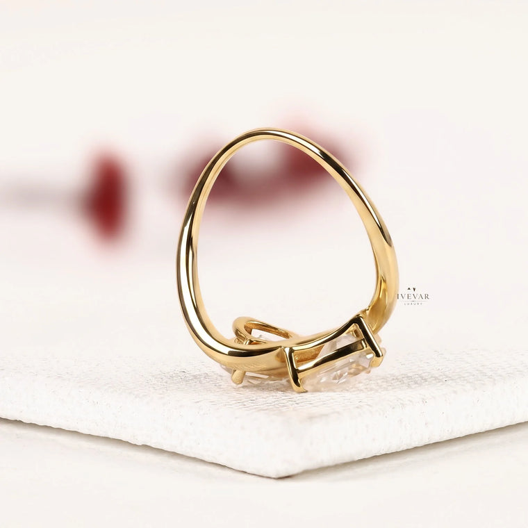 Round and Pear Cut Lab Diamond Wave Band Toi et Moi Ring - view 2
