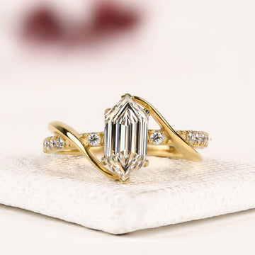 Elegant Dutch Marquise Cut Moissanite Diamond Engagement Ring with Twisted Pave Band