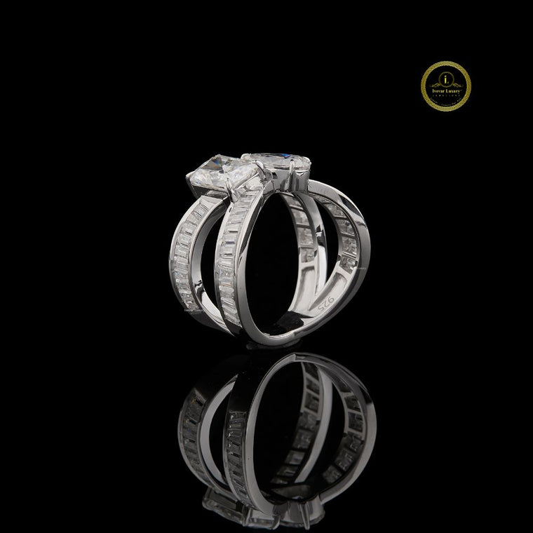 Radiant And Pear Moissanite Criss Cross Baguette Ring - view 2