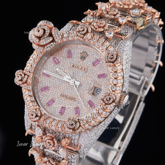 Awesome Fully Iced Out Hip Hop Custom Desig Round Cut Lab Grown VVS Clarity Diamond Unique Watch For Men by Ivevar