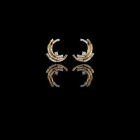 0.21 TCW Modern Crescent Round Cut Moissanite Hoop Arc Earrings with Round Diamond Accents