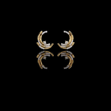 0.21 TCW Modern Crescent Round Cut Moissanite Hoop Arc Earrings with Round Diamond Accents