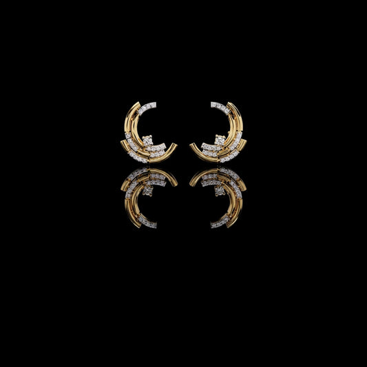 0.21 TCW Modern Crescent Round Cut Moissanite Hoop Arc Earrings with Round Diamond Accents