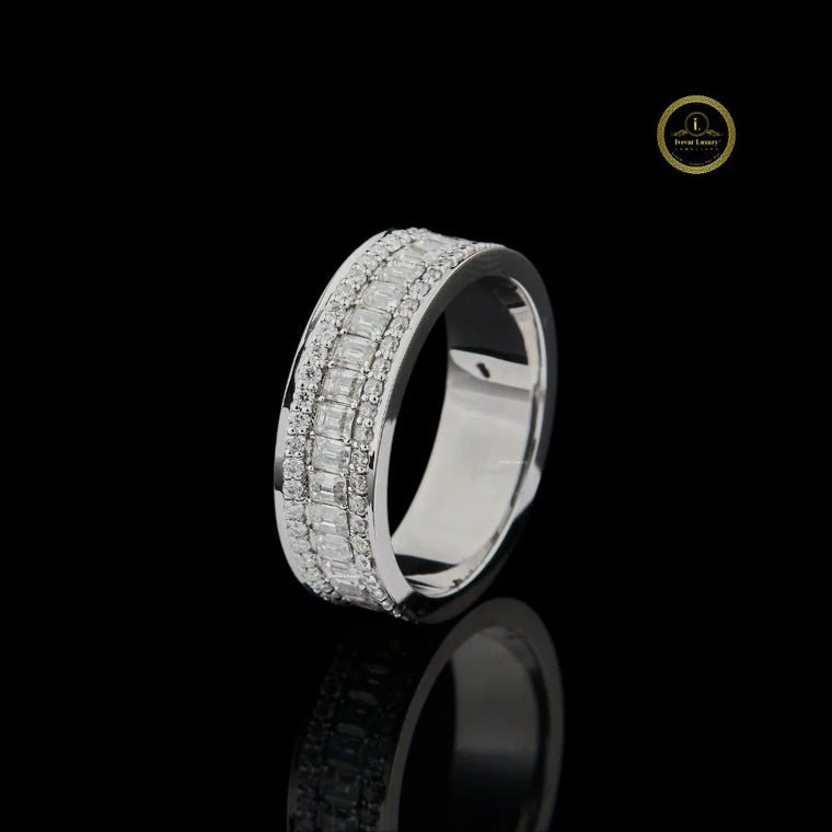 Triple Row Emerald & Round Cut Lab Diamond Eternity Wedding Band - view 2