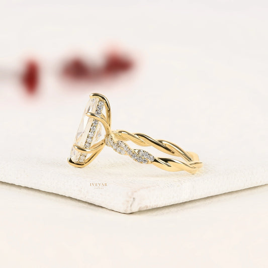 3.00 CT Marquise Cut Lab Grown Ivevar Pavé Engagement Ring in Yellow Gold