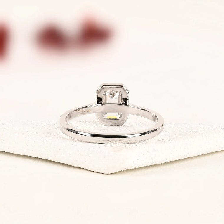 Emerald Cut Lab Diamond Bezel Solitaire Engagement Ring - view 2