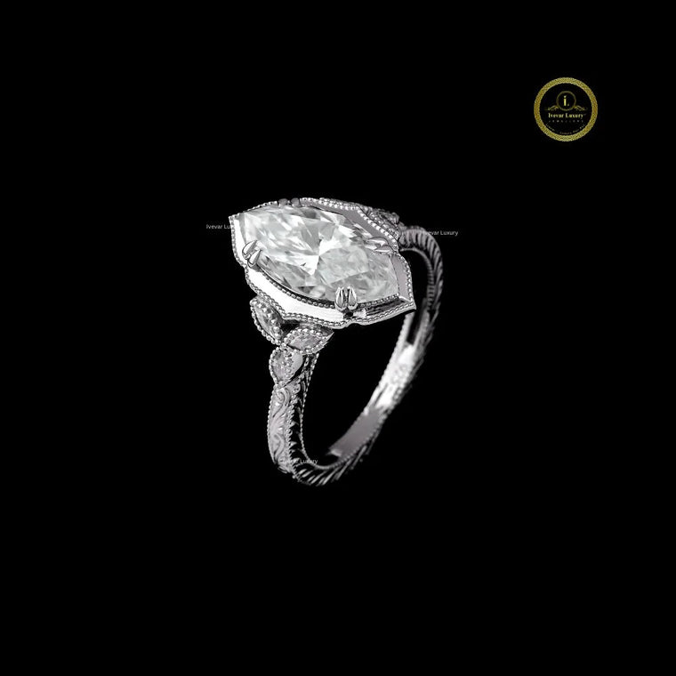 Marquise Solitaire Moissanite Vintage Inspired Ring - view 2