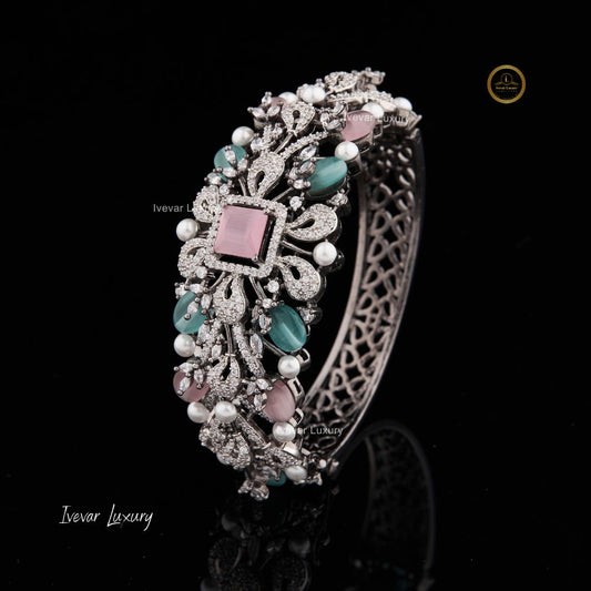 Luxury Flower Multi Color Moissanite Diamond Bangle Bracelet Wedding by Ievvar