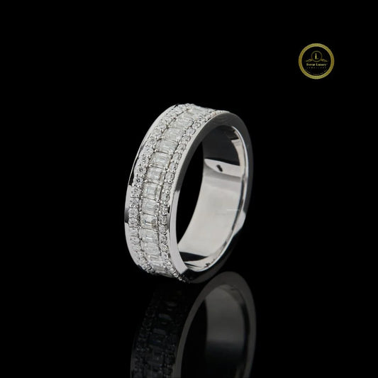 Triple Row Emerald & Round Cut Moissanite Eternity Wedding Band - view 2