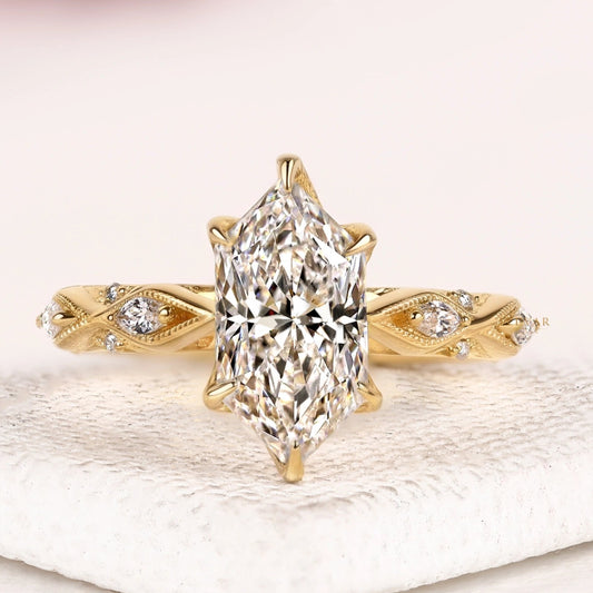Marquise Cut Lab Grown Diamond Vintage Inspire Filigree Ring
