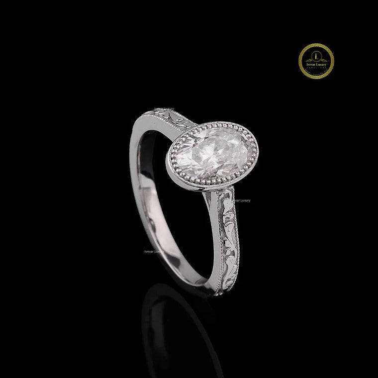 Vintage Oval Cut Milgrain Engagement Ring - view 2