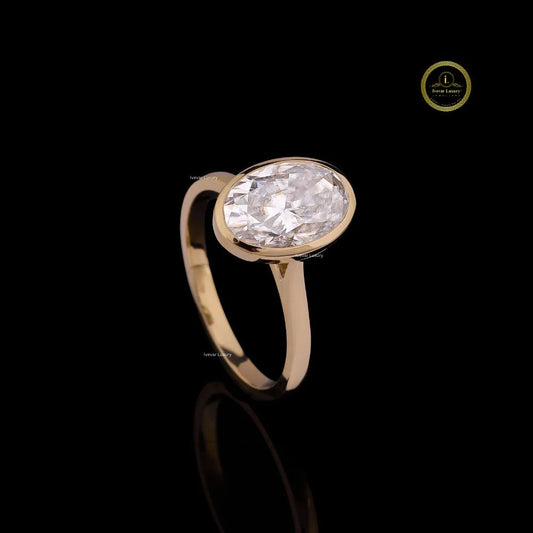 Bezel Set Elongated Oval Solitaire Engagement Ring - view 2