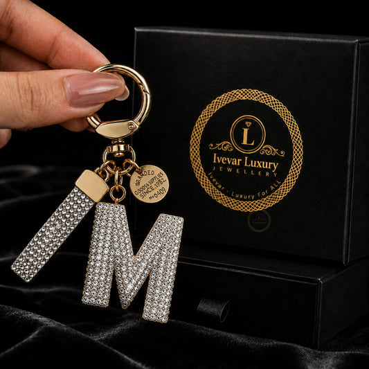 Personalized Iced Out Initial Letter Keychain Crystal Alphabet Bag & Car Charm - view 3