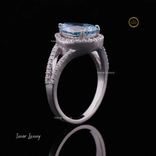 2CT Blue Fancy Pear Fine Jewelry Pear Cut Blue Moissanite Rings 925 Sterling Silver Mossanite Diamond Engagement Ring Women By Ivevar