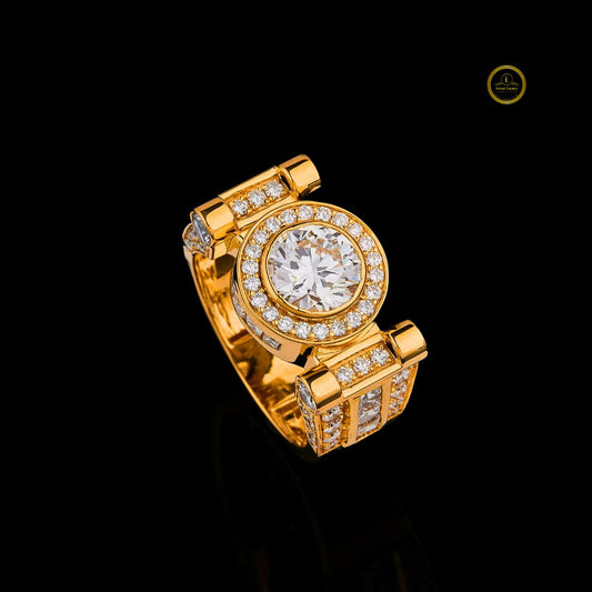 Yellow Gold Round White Lab Grown Diamond Ring - view 2