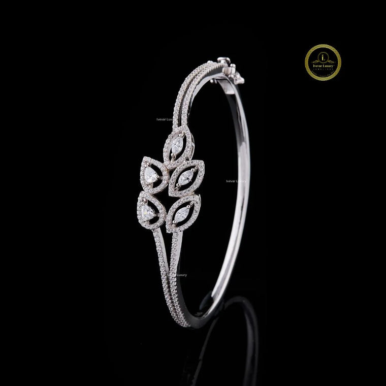 Marquise Cut Moissanite Floral Open Cuff Bangle Bracelet - view 2