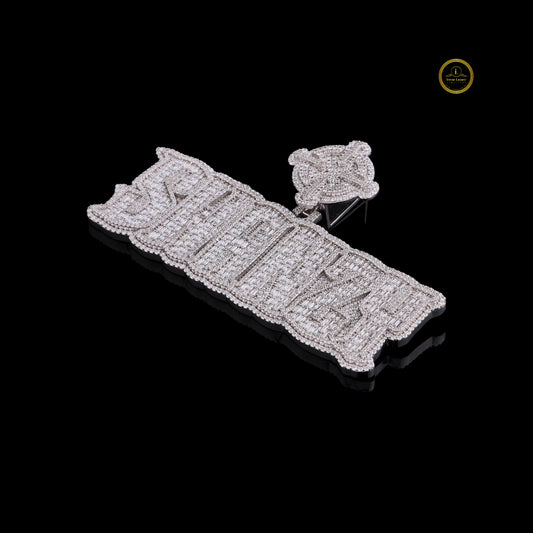 Custom SWANZY VVS1 Baguette Lab Diamond Nameplate Pendant - view 2