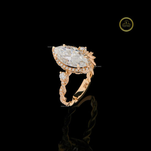Marquise Cut Hidden Halo Moissanite Twist Ring - view 2