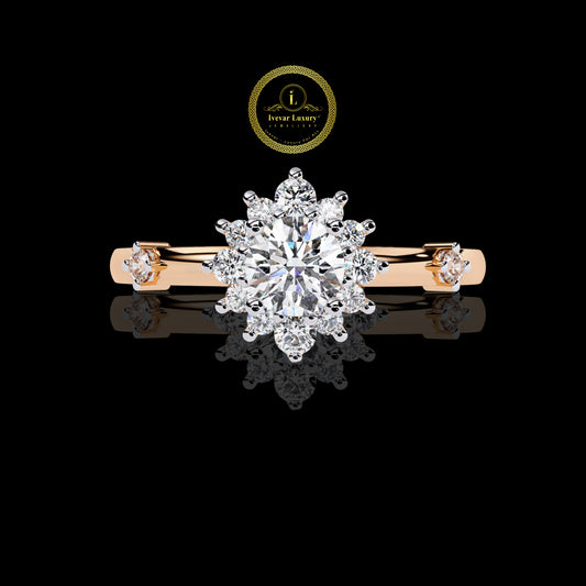 Sparkling Lab Grown Diamond Ring Sterling Silver & 18K Gold Plated