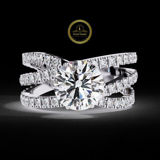 Gorgeous VVS1 Round Cut  Moissanite Diamond Ring Premium 14K White Gold & Sterling Silver