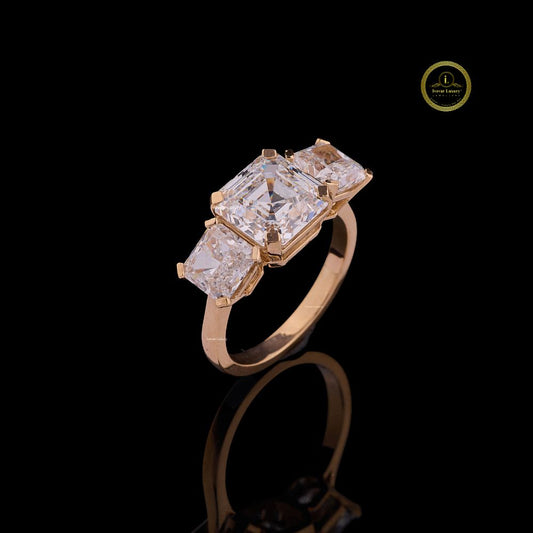 Asscher Cut Three Stone Lab Diamond Engagement Ring - view 2