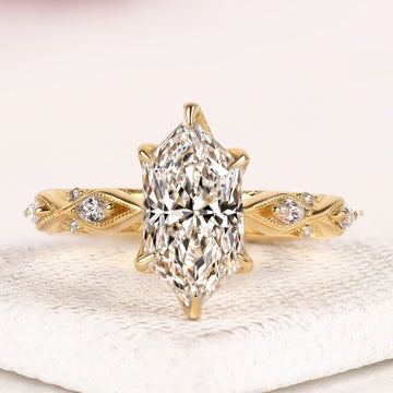 Marquise Cut Moissanite Diamond Vintage Inspire Filigree Ring