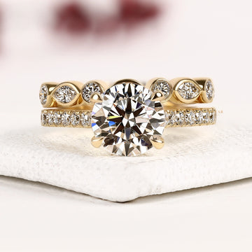 Solitaire with Pave Accents Round Moissanite Diamond Bridal Set Ring
