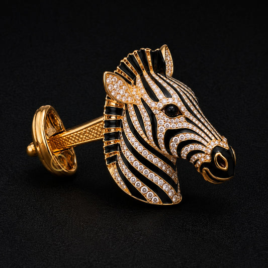 Zebra Head Cufflinks with Black Stripes Men’s Statement Jewelry - view 3