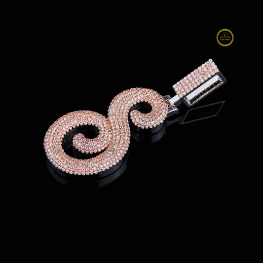 The Infinite S Custom Cursive Initial Iced-Out 3D Puffy Pendant - view 3