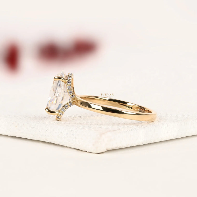 Oval Cut Four Prong Solitaire Ring with Plain Band - view 2