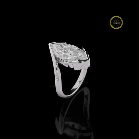 Half Bezel Set Marquise Lab Diamond Open Bypass Ring - view 2