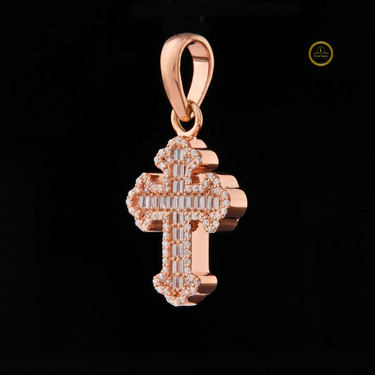 Rose Gold Cross Pendant VVS Moissanite Iced Out Jewelry Gift