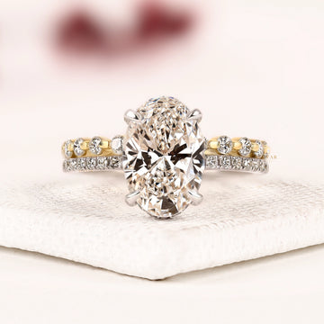 Pave Setting Oval Cut Hidden Halo Moissanite Diamond Bridal Set