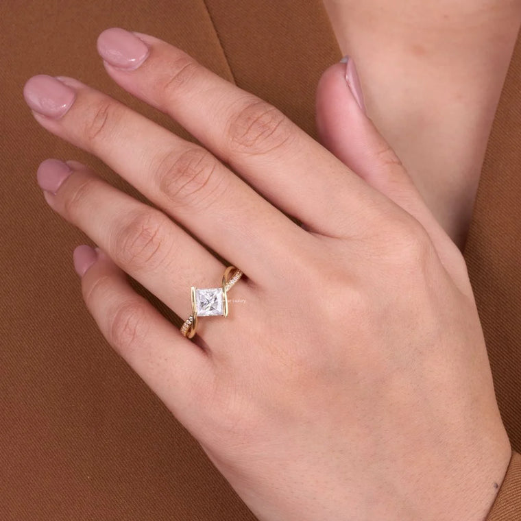 Princess Cut Bypass Pave Engagement Ring - view 2