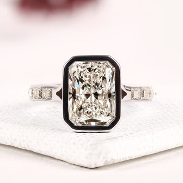 Radiant Cut Lab Grown Diamond Engagement Ring with Baguette Side Diamonds