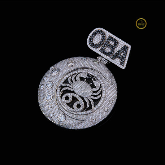 VVS "OBA" Cancer Zodiac Two Tone Moon & Crab Pendant - view 2