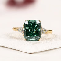 Radiant Green Cut Moissanite Diamond Three Stone Engagement Ring