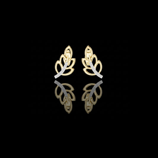0.07 TCW Elegant Gold Leaf Stud Earrings with Moissanite Diamond Accented Curve Nature Inspired Fine Jewelry
