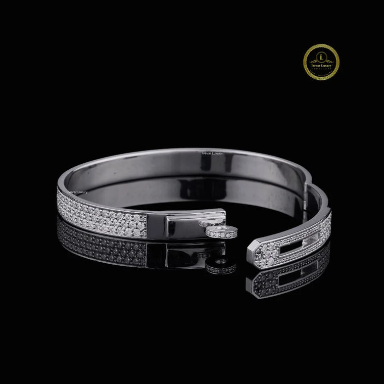 Triple Row Round Cut Moissanite Pave Hinged Bangle Bracelet - view 2
