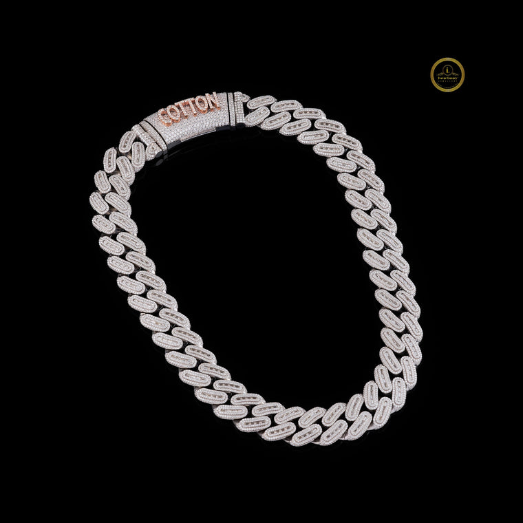 Custom COTTON Alphabet Clasp Capsule Link Chain Covered in Pave Moissanite - view 2