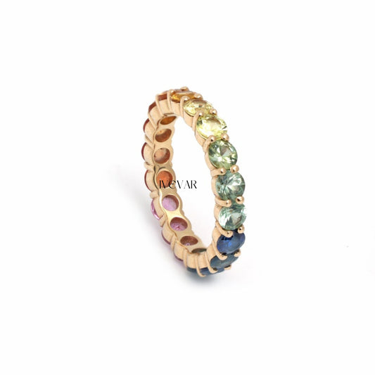 Deep Ocean Sapphire Rainbow round ombre eternity band ring#Ivevar