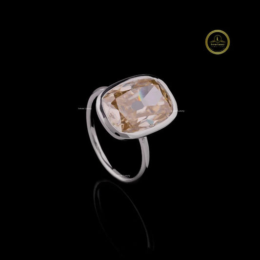 Champagne Cushion Cut Lab Diamond Bezel Set Solitaire Engagement Ring - view 2