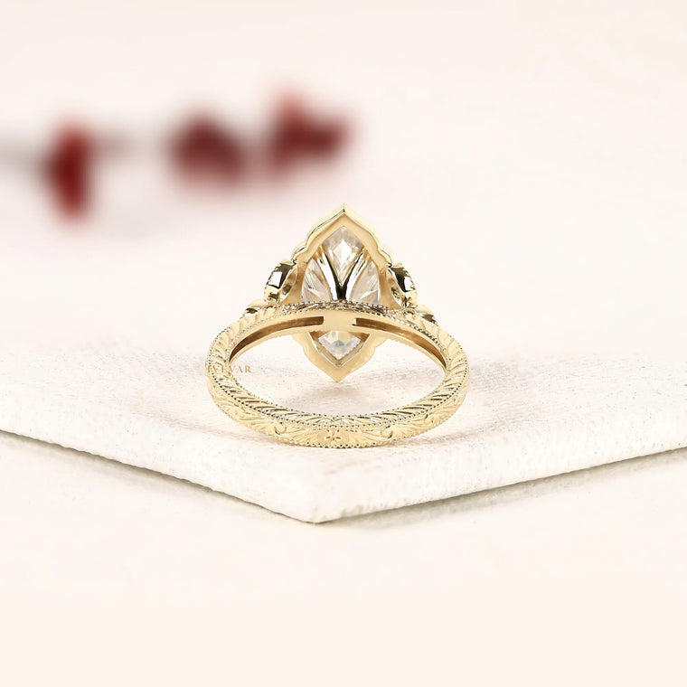 Marquise Cut Lab Diamond Ring with Milgrain Band - view 2