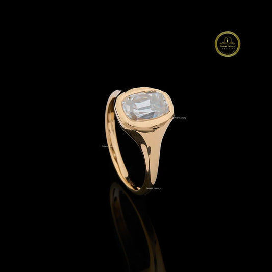 Bezel Set Cushion Cut Moissanite Solitaire Ring - view 2