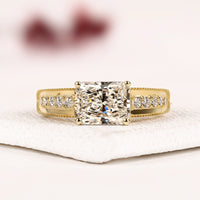 Radiant Cut Moissanite Solitaire Engagement Ring with Split Shank Diamond Band