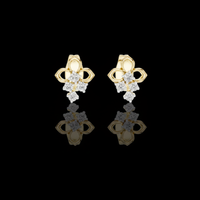 0.082 TCW Elowen Clover Moissanite Round Diamond Drop Gold Stud Earrings with Petite Floral Design