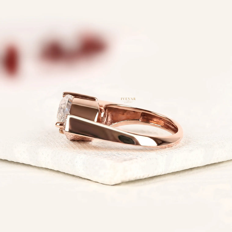 Flame Cut Moissanite Pave Half Halo Ring - view 2