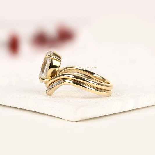 Curved Oval Cut Lab Diamond Bridal Ring Set - view 2
